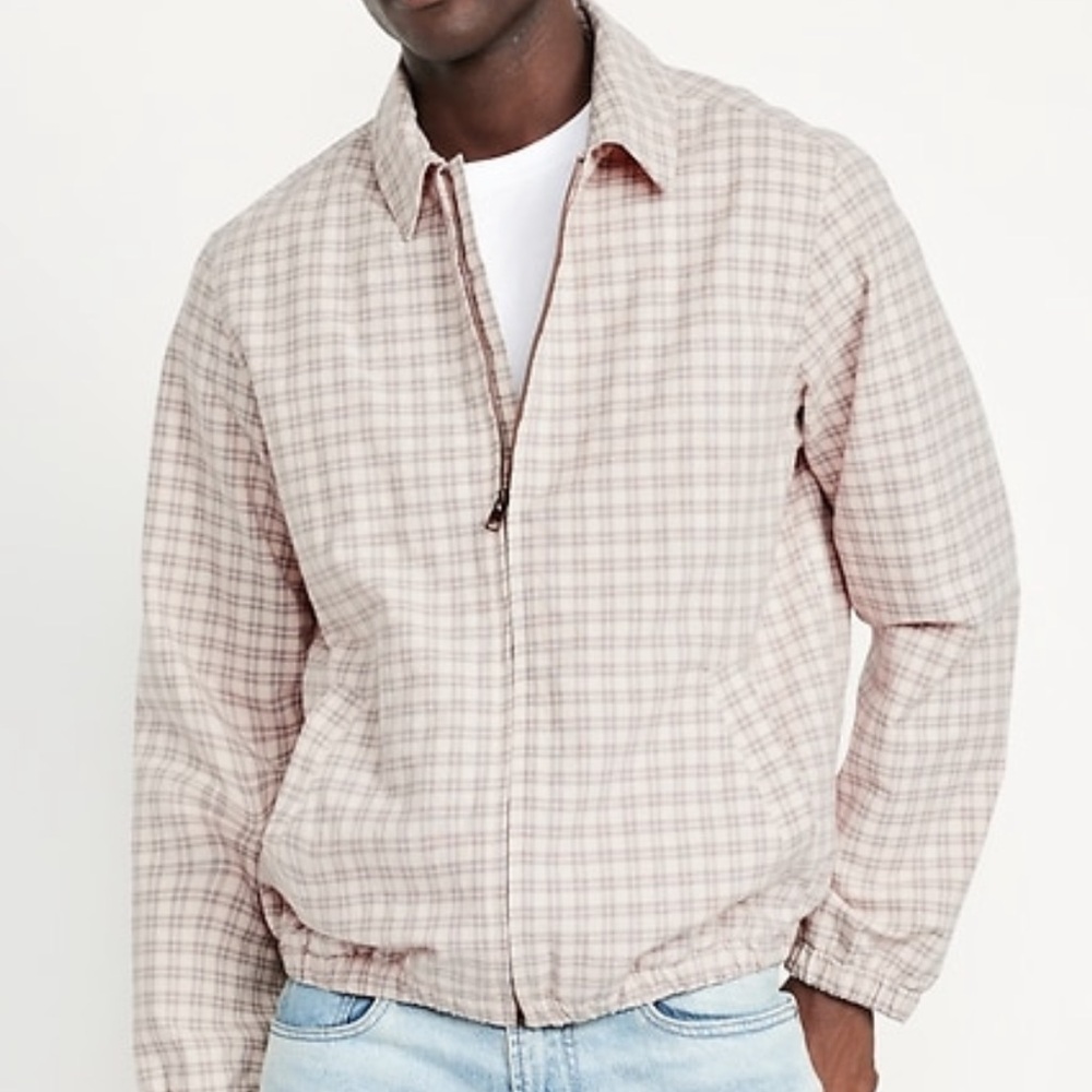 Old Navy Cream Gingham Lightweight Shirt Jacket